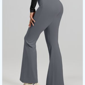 Women's Flared Yoga Leggings, Buttery Soft High Waist Bootcut Pants, Charcoal Gray