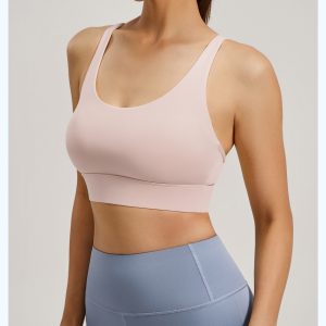 Scoop Neck Sports Bra, Medium Support Yoga Crop Top for Daily Wear, Blush Pink