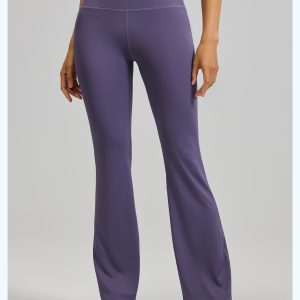 Women's High Waist Flared Yoga Pants, Slimming Bootcut Leggings, Deep Purple