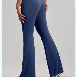 High Waist Bootcut Yoga Pants, Non-See-Through Flared Workout Leggings, Navy Blue
