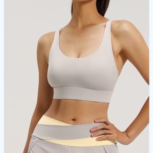 Women's U-Neck Sports Bra, Soft Supportive Workout Top, Light Gray