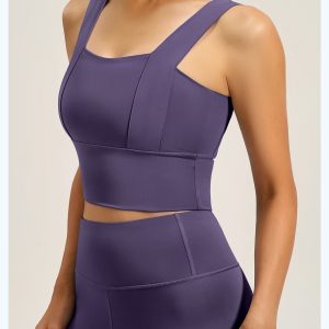 High Support Square Neck Sports Bra, Buttery Soft Workout Tank, Dark Purple