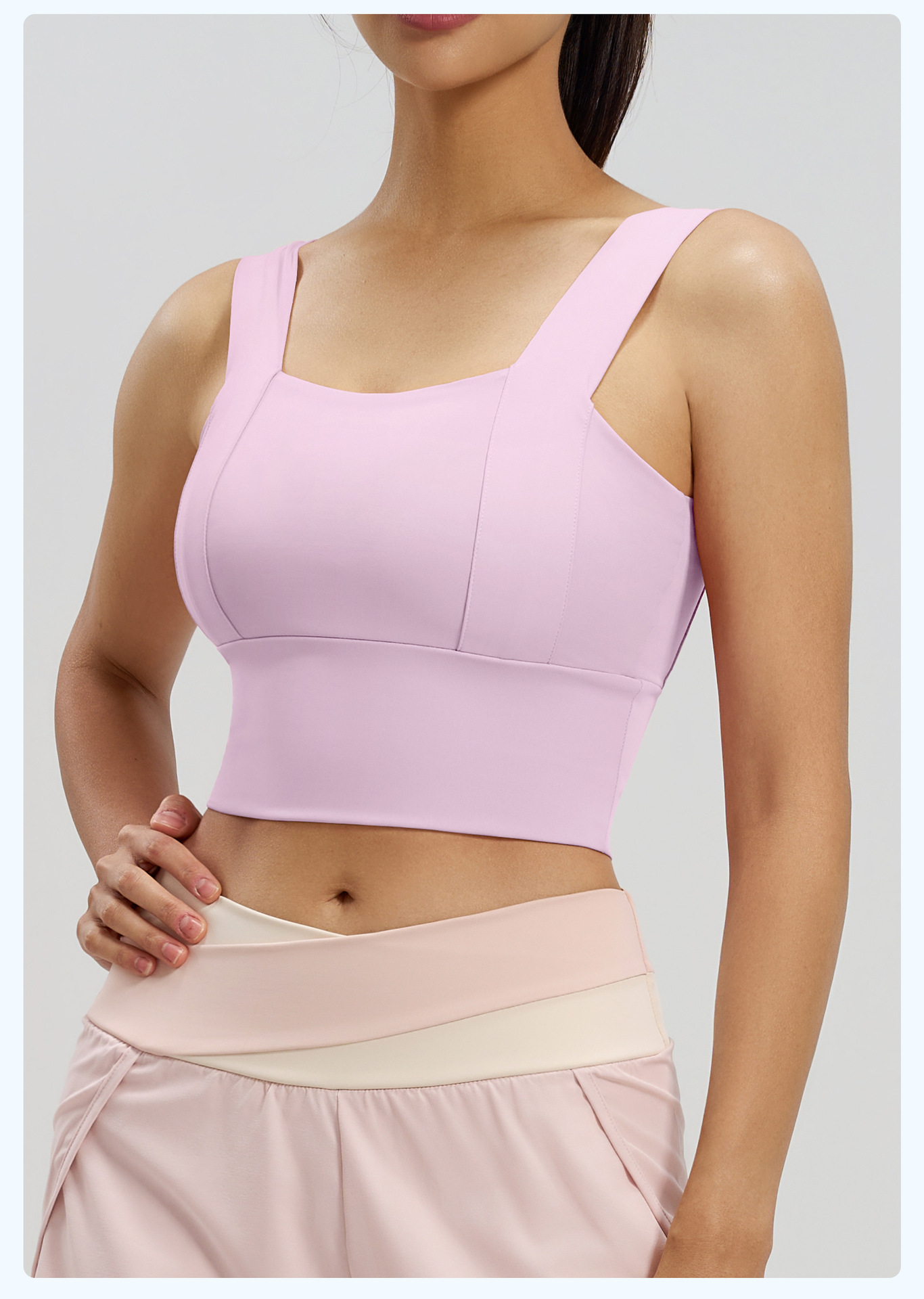 Square Neck Sports Bra, Buttery Soft Wide Strap Yoga Crop Top, Pastel Pink