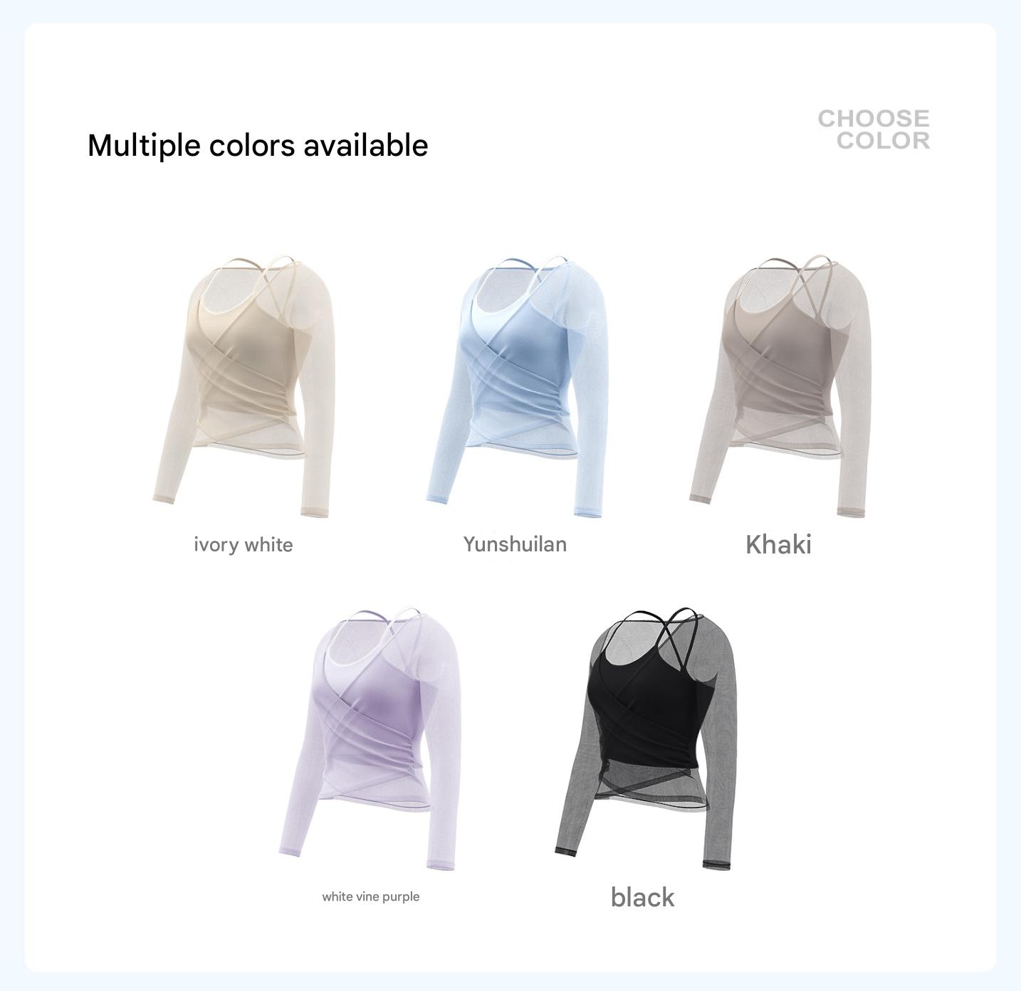 Sheer Mesh Long Sleeve Yoga Top, Crossover Wrap Workout Layer Shirt, Lavender - Image 4