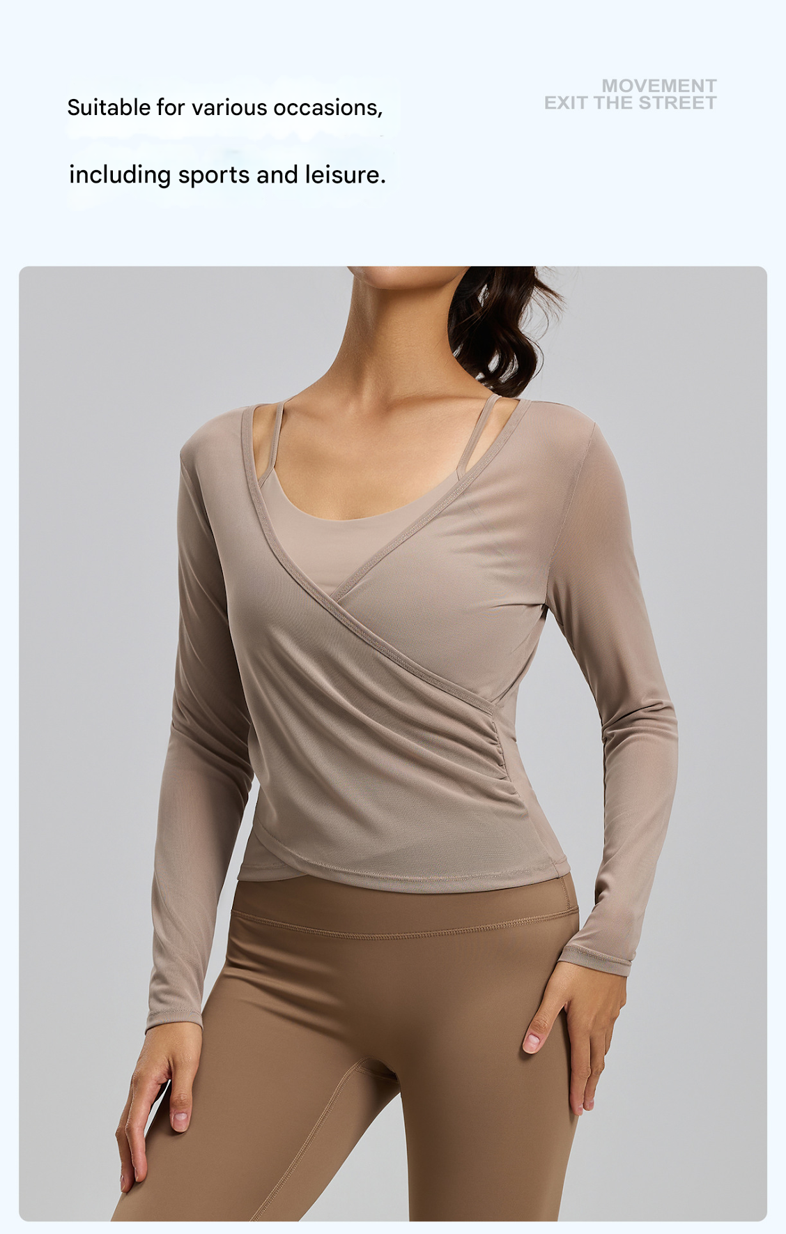 Sheer Mesh Long Sleeve Yoga Top, Crossover Wrap Workout Layer Shirt, Lavender - Image 6