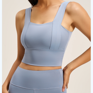 Women's Square Neck Sports Bra, Back Design Supportive Gym Top, Dusty Blue