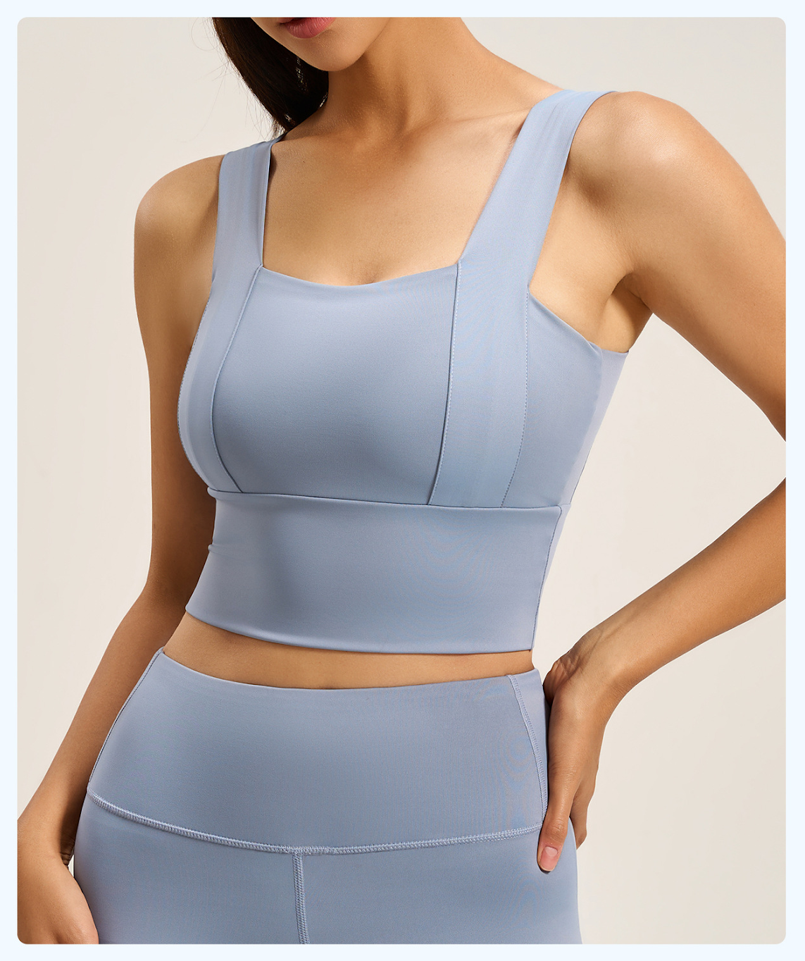 Women's Square Neck Sports Bra, Back Design Supportive Gym Top, Dusty Blue